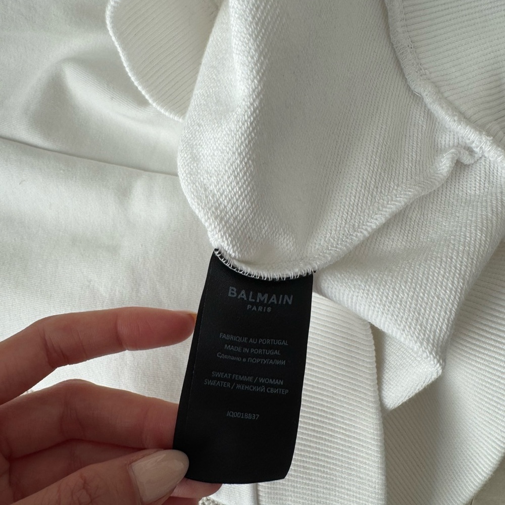 Balmain White Crewneck Sweater with Black Logo - Picture 4 of 5